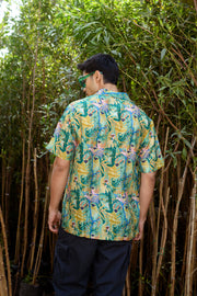 Lilly Green Leaf A- Fine Silk - Oversize Hawaiin Collar Shirt For Men