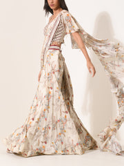 Ivory Printed Pre-Draped Palazzo Set