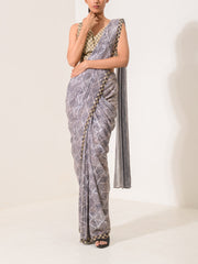 Grey Georgette Pre-Draped Cocktail Saree