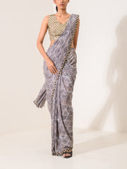 Grey Georgette Pre-Draped Cocktail Saree