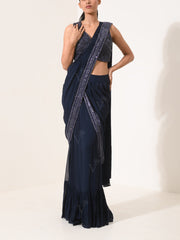 Navy Blue Pre-Draped Cocktail Saree