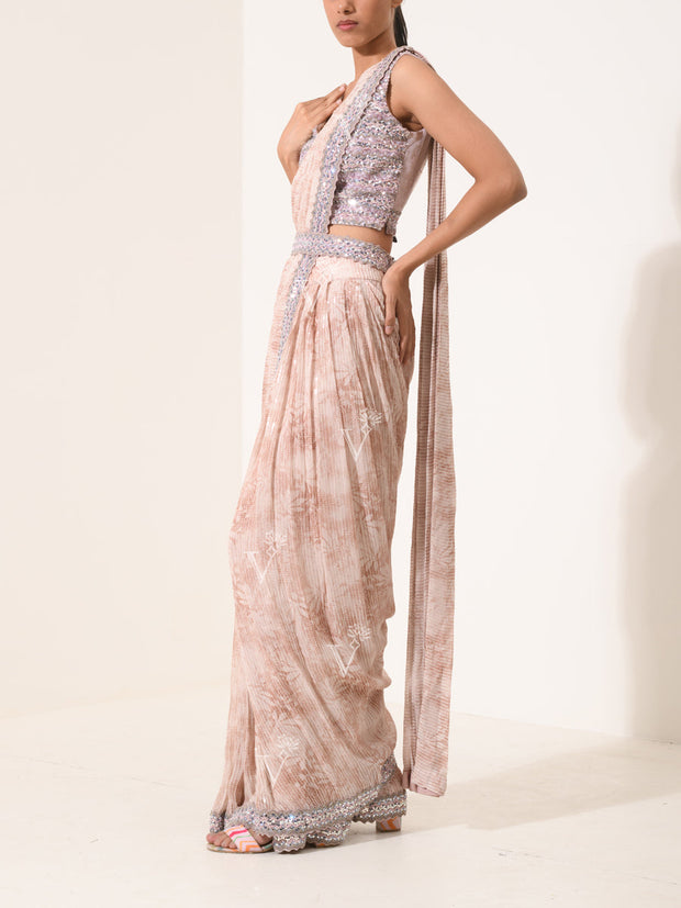 Peach Pre-Draped Cocktail Saree