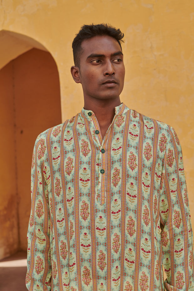 Lime Green Floral Ganganagery Kurta