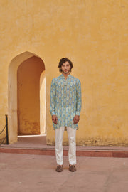 Lime Blue Floral Ganganagery Kurta