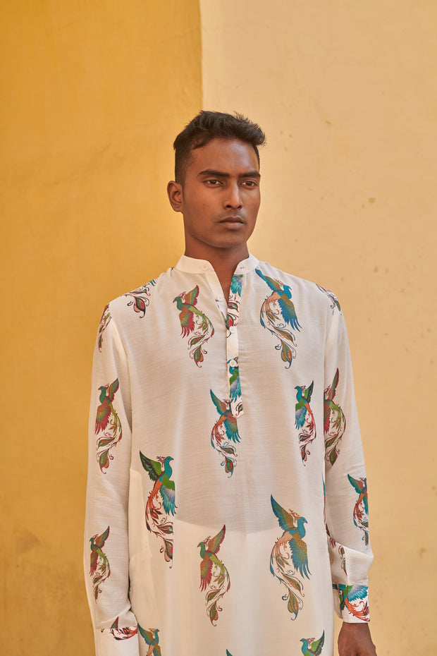 Phoenix White Ganganagery Kurta For Men