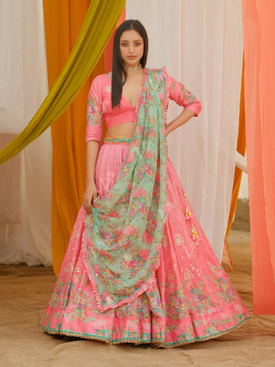 Pink Vasansi Silk Printed Lehenga Set