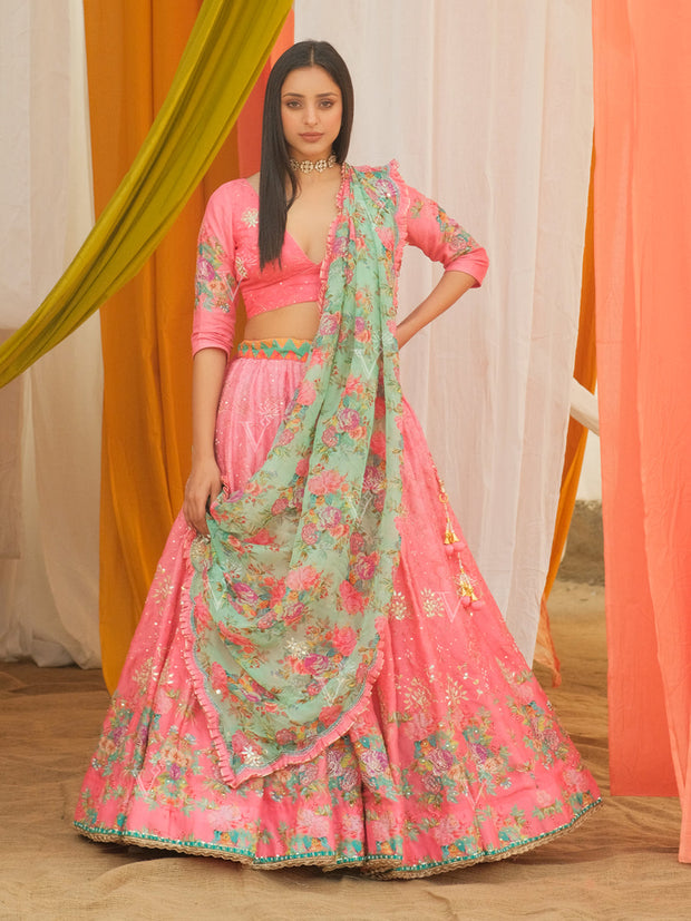 Pink Vasansi Silk Printed Lehenga Set