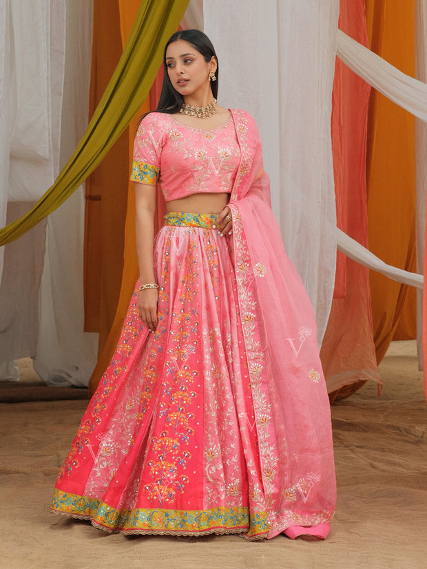 Peach Ombre Vasansi Silk Lehenga Set