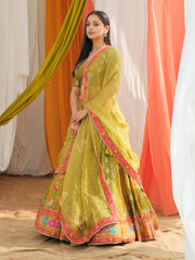 Olive Green Vasansi Silk Printed Lehenga Set