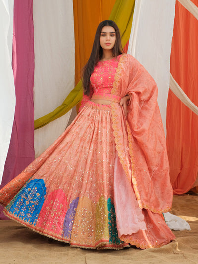 Peach Vasansi Silk Printed Lehenga Set