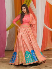 Peach Vasansi Silk Printed Lehenga Set