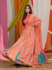 Peach Vasansi Silk Printed Lehenga Set