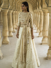 Off White Pure Tussar Lehenga