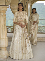 Off White Pure Tussar Lehenga