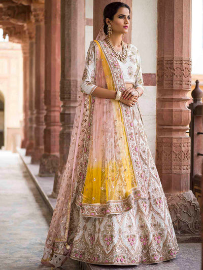 Off White Raw Silk Bridal Lehenga Set