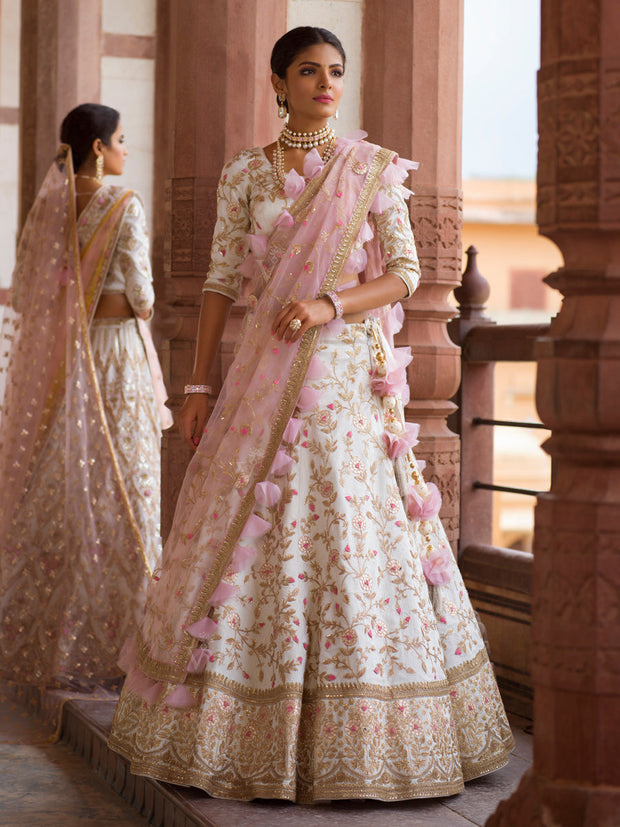 Off White Raw Silk Bridal Lehenga