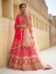 Red Bridal Raw Silk Lehenga