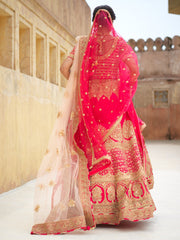 Red Bridal Raw Silk Lehenga