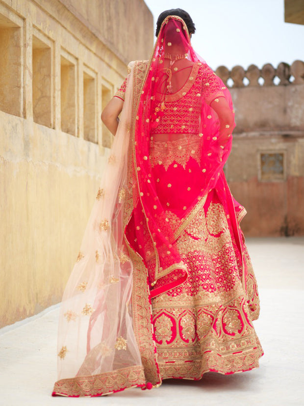 Red Bridal Raw Silk Lehenga