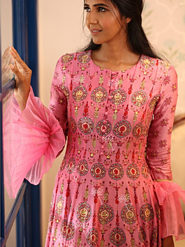 Pink Chanderi Silk Gown