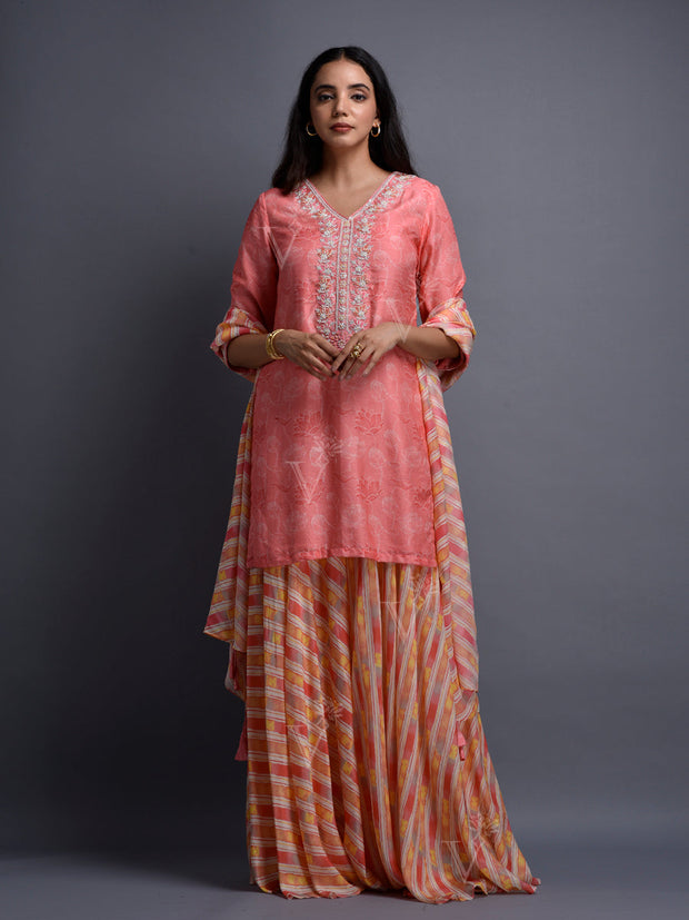 Pink Vasansi Silk Leheriya Palazzo Set