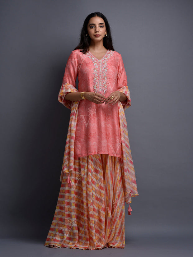 Pink Vasansi Silk Leheriya Palazzo Set