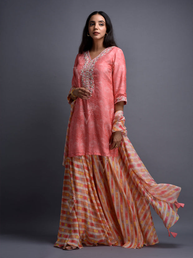 Pink Vasansi Silk Leheriya Palazzo Set