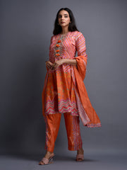 Orange Vasansi Silk Leheriya Kurta Set