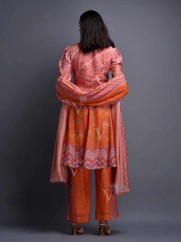 Orange Vasansi Silk Leheriya Kurta Set