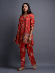 Red Vasansi Silk Leheriya co-ord Set