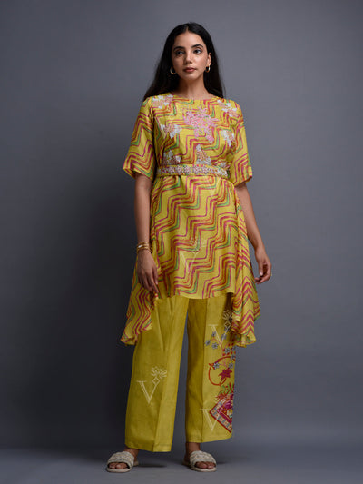 Yellow Vasansi Silk Leheriya Co-ord Set