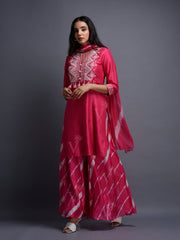 Red Vasansi Silk Leheriya Palazzo Set