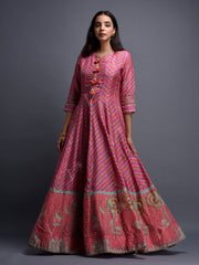 Pink Vasansi Silk Leheriya Anarkali Gown