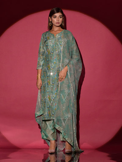 Sage Green Vasansi Silk Printed Suit Set