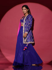 Blue Embroidered Jacket with Bustier and Sharara Set