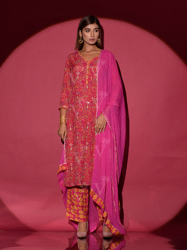 Pink Vasansi Silk Printed Suit Set