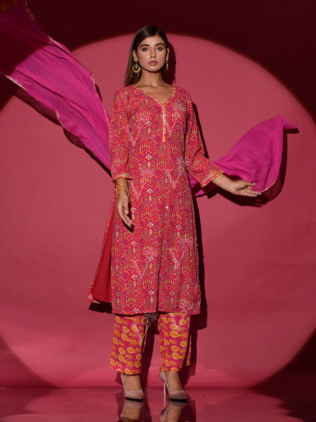 Pink Vasansi Silk Printed Suit Set