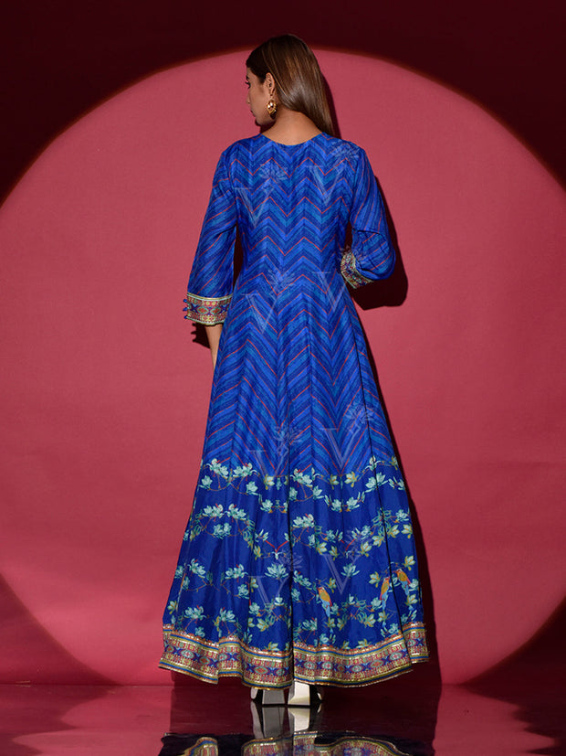 Blue Vasansi Silk Printed Anarkali Gown