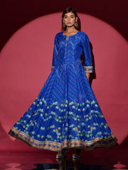 Blue Vasansi Silk Printed Anarkali Gown