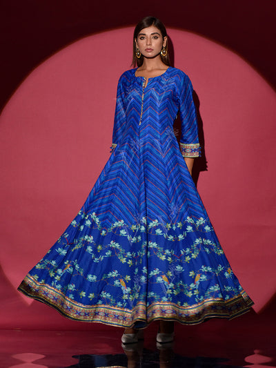 Blue Vasansi Silk Printed Anarkali Gown