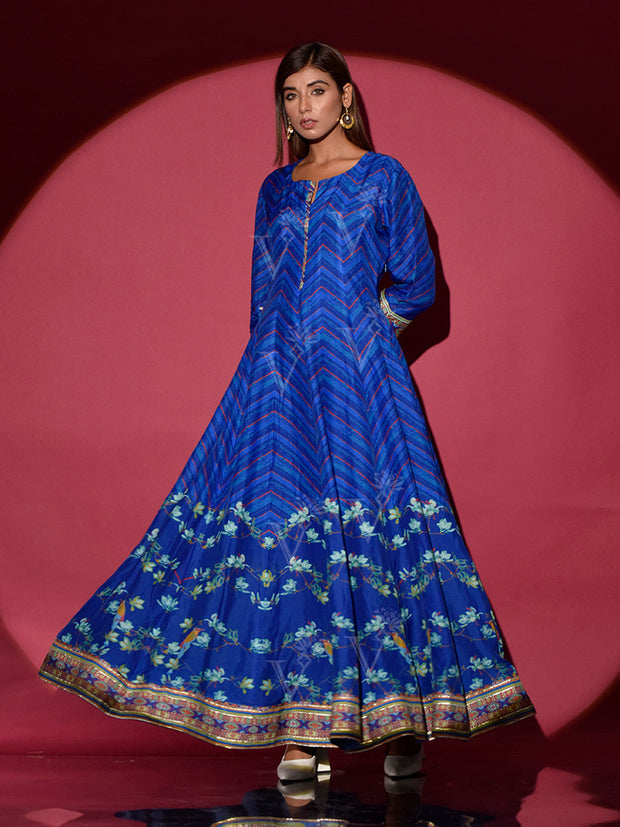 Blue Vasansi Silk Printed Anarkali Gown