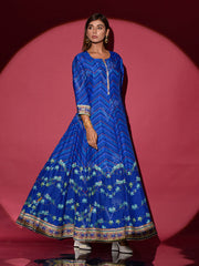 Blue Vasansi Silk Printed Anarkali Gown