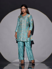 Turquoise Vasansi Silk Printed Co-ord Set