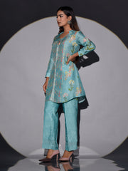 Turquoise Vasansi Silk Printed Co-ord Set