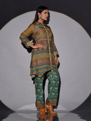 Brown and Green Vasansi Silk Printed Co-ord Set