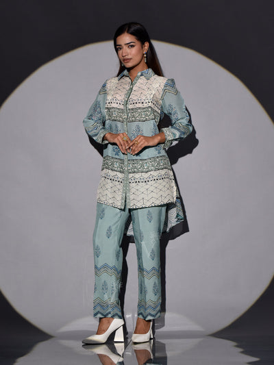 Turkish Blue Vasansi Silk Printed Co-ord Set