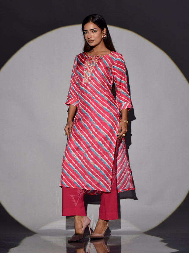 Red Leheriya Vasansi Silk Printed Kurti