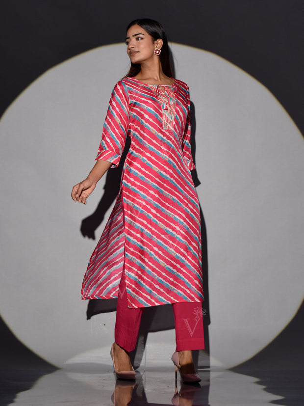 Red Leheriya Vasansi Silk Printed Kurti