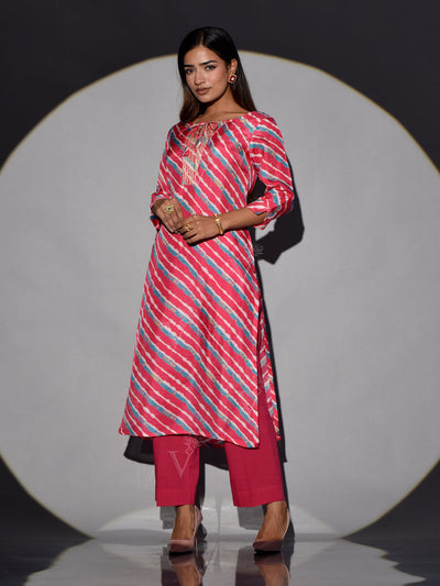 Red Leheriya Vasansi Silk Printed Kurti