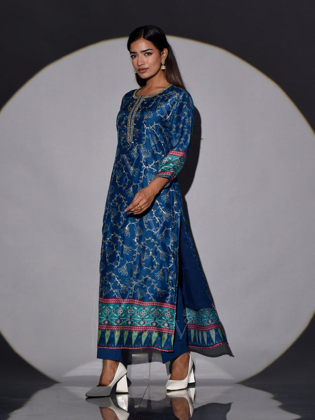 Blue Bandhani Vasansi Silk Printed Kurti